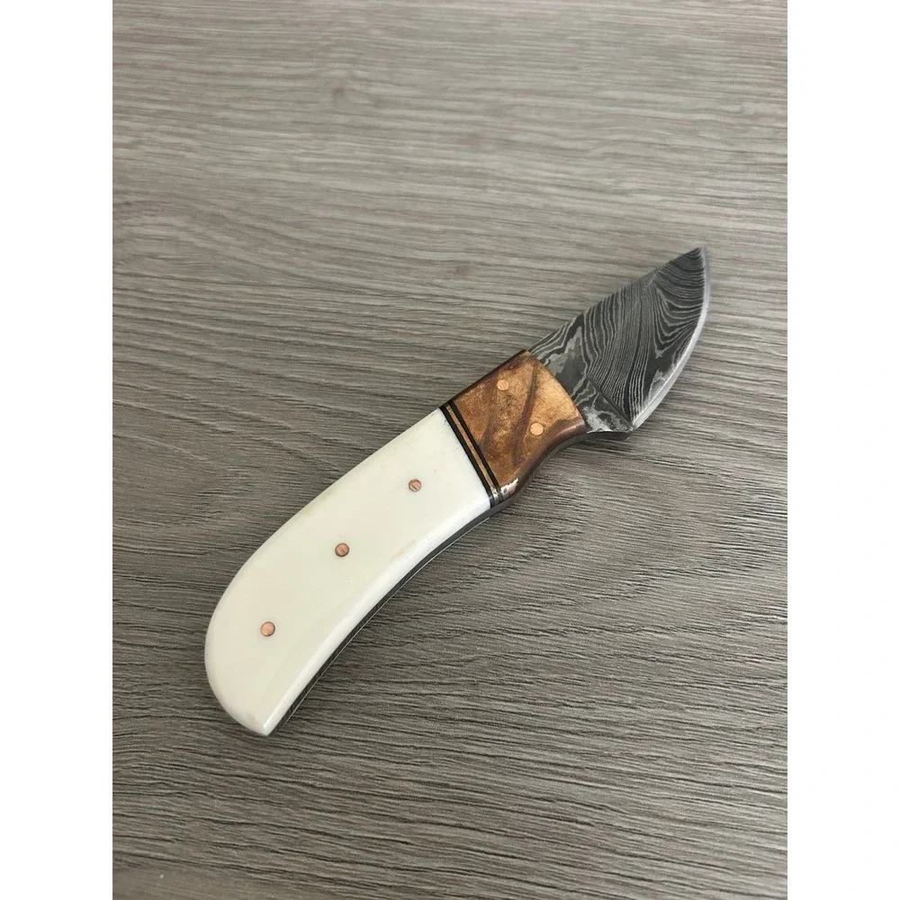 Elk Ridge Fixed Blade Damascus Knife‎ Bone Handle With Sheath